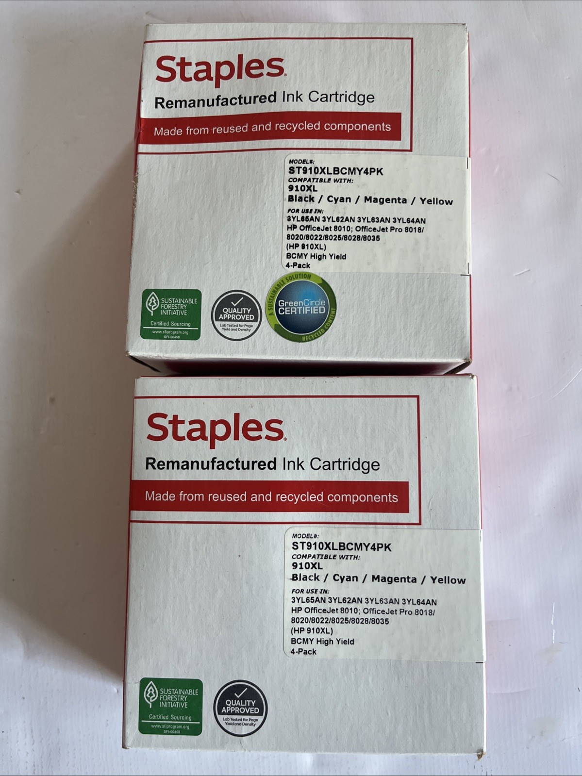 (2-Pack) Staples Ink Cartridge 910XL Black/Cyan/Magenta/Yellow