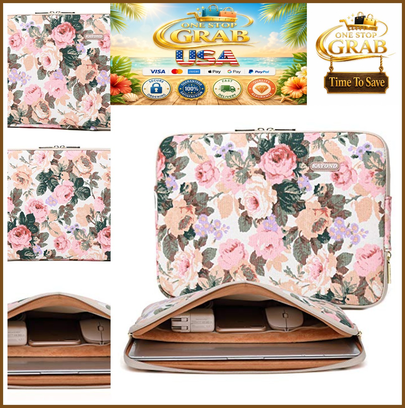 Laptop Sleeve 15.6 Inch Water Resistant Cotton Floral White Camellia Case