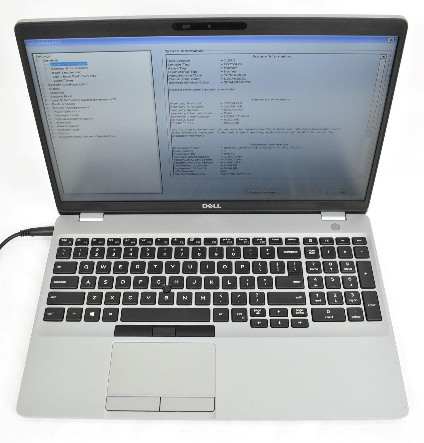 Dell Latitude 5510 Laptop i5-10310U 1.7GHz 16GB 256GB SSD No OS *See Issues*