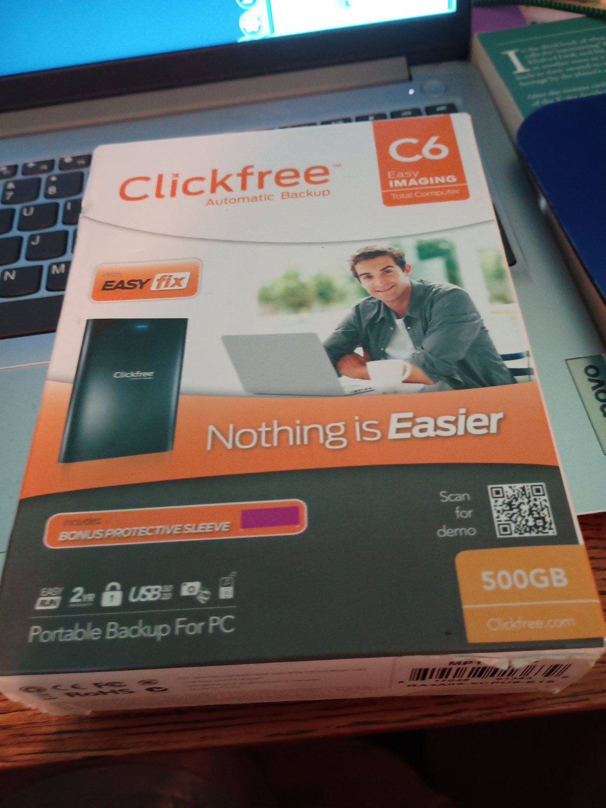 Clickfree C6 500GB Portable External HDD USB 3.0 Automatic Backup Black
