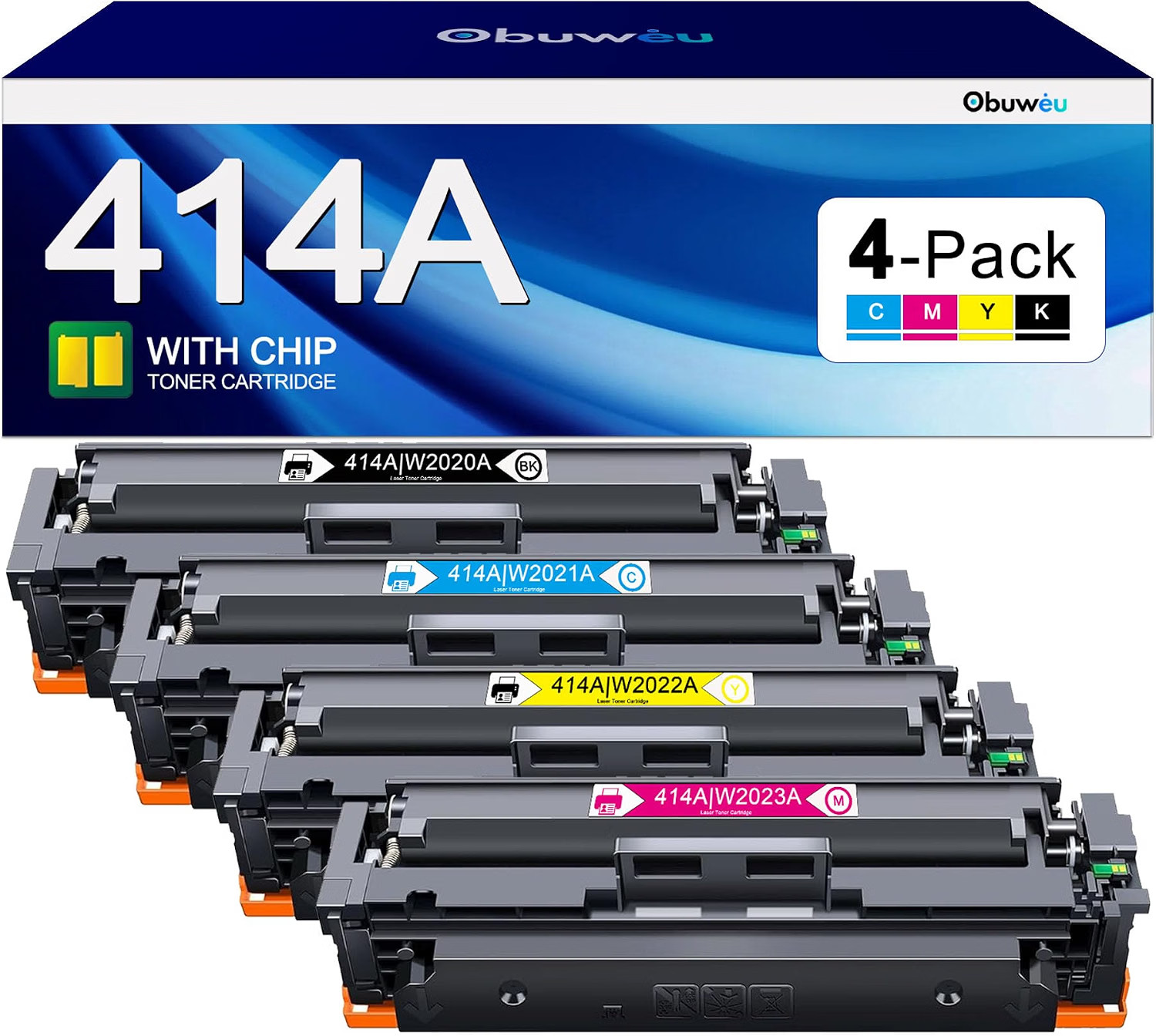 4-Pack Black Toner Cartridges Cyan Magenta Yellow 414A HP With Chip