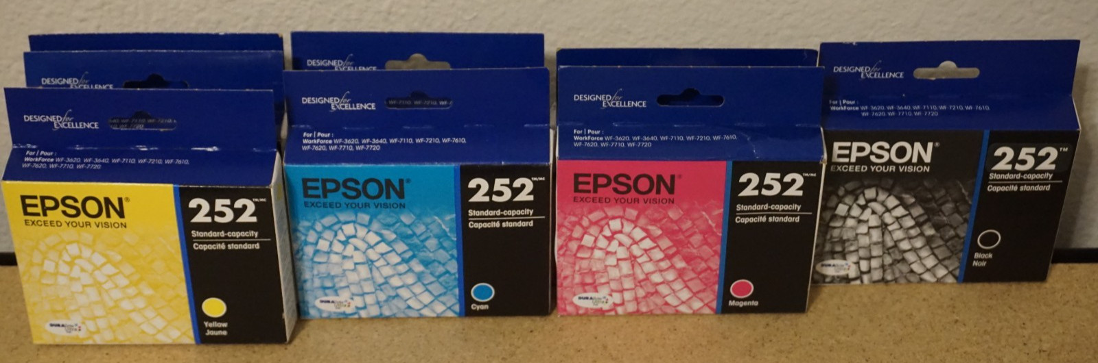 8x Genuine OEM Epson Ink Cartridges 252 2x Cyan 2x Magenta 3x Yellow 1x Black