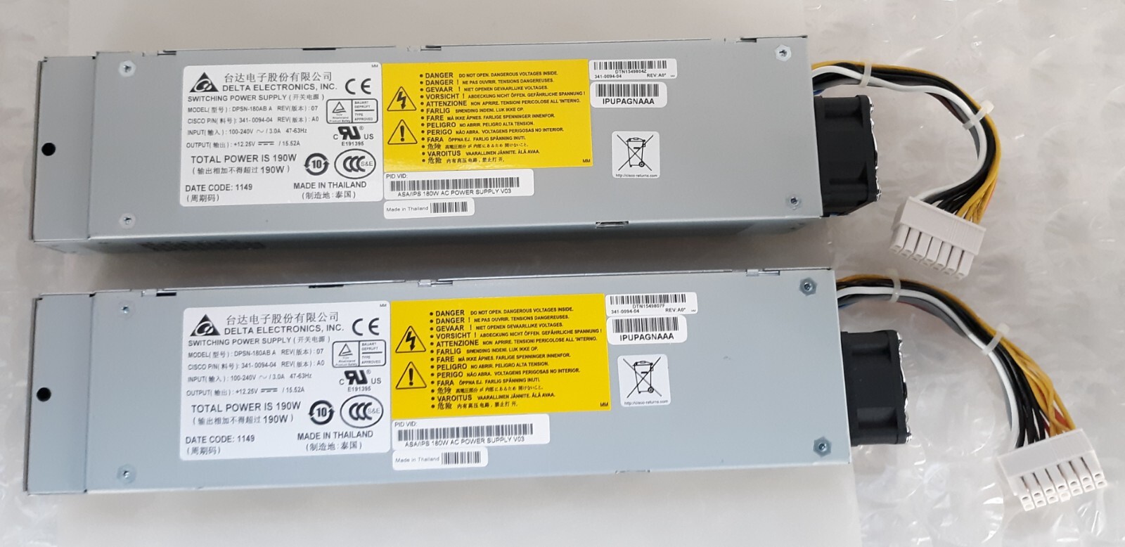 Pair of Cisco ASA-180W-PWR-AC 180W 14-Pin AC Power Supply NEW *OUT OF BOX*