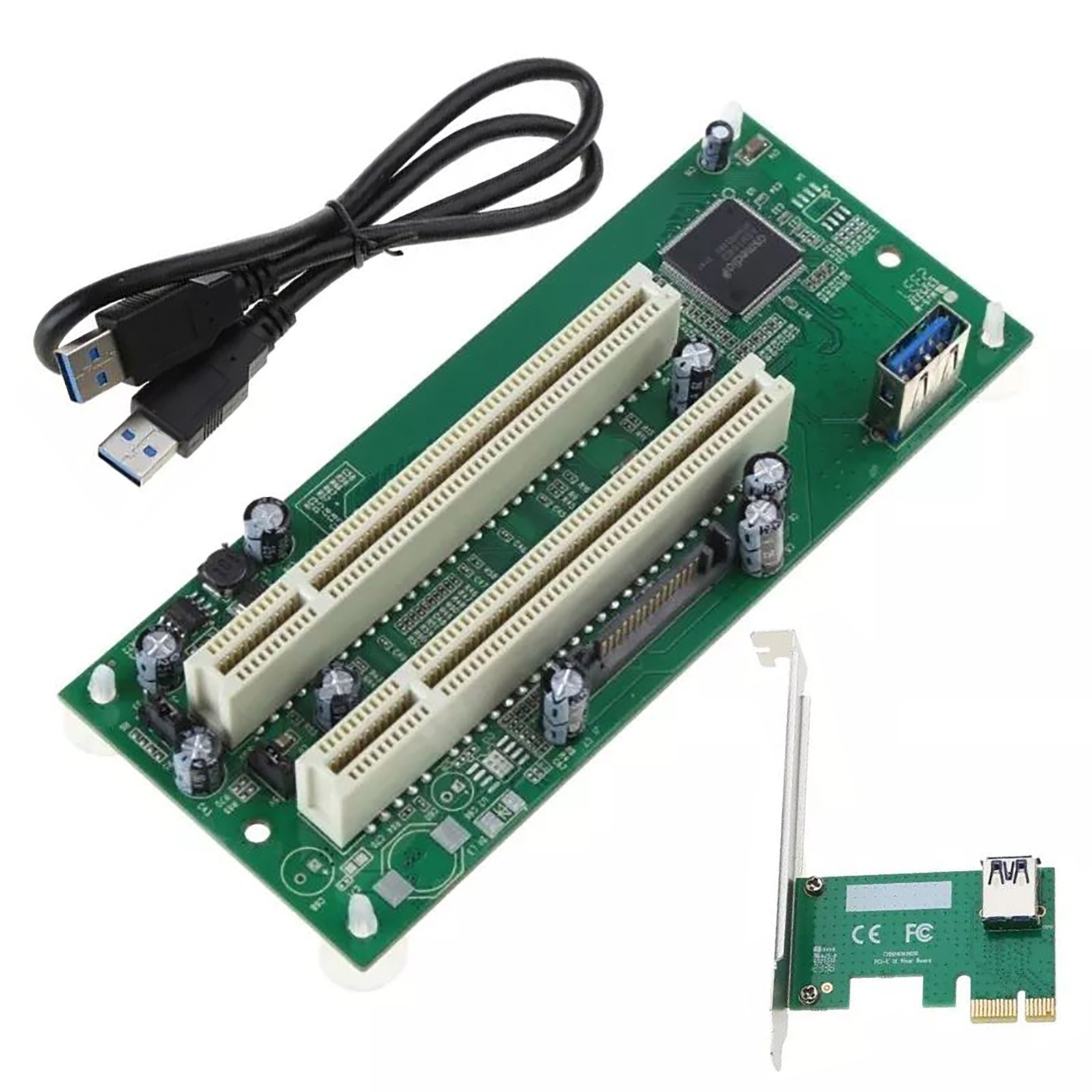 New PCI-E to 2xPCI Adapter Cable PCIE x1 to x16 Card PCI-Expansion Converter