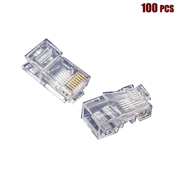 100x Cat5E RJ45 Network LAN Ethernet Plug Connector 2 Prong Stranded Wire Gold