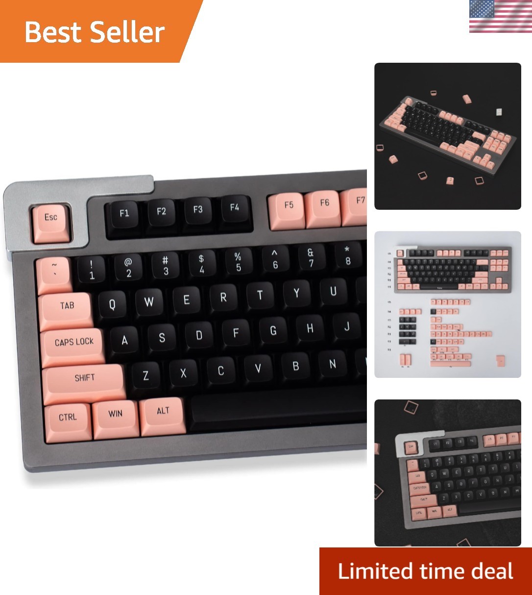 Pink and Black Keycaps 150 Keys Doubleshot MSA Profile Custom Keycaps for 61/...