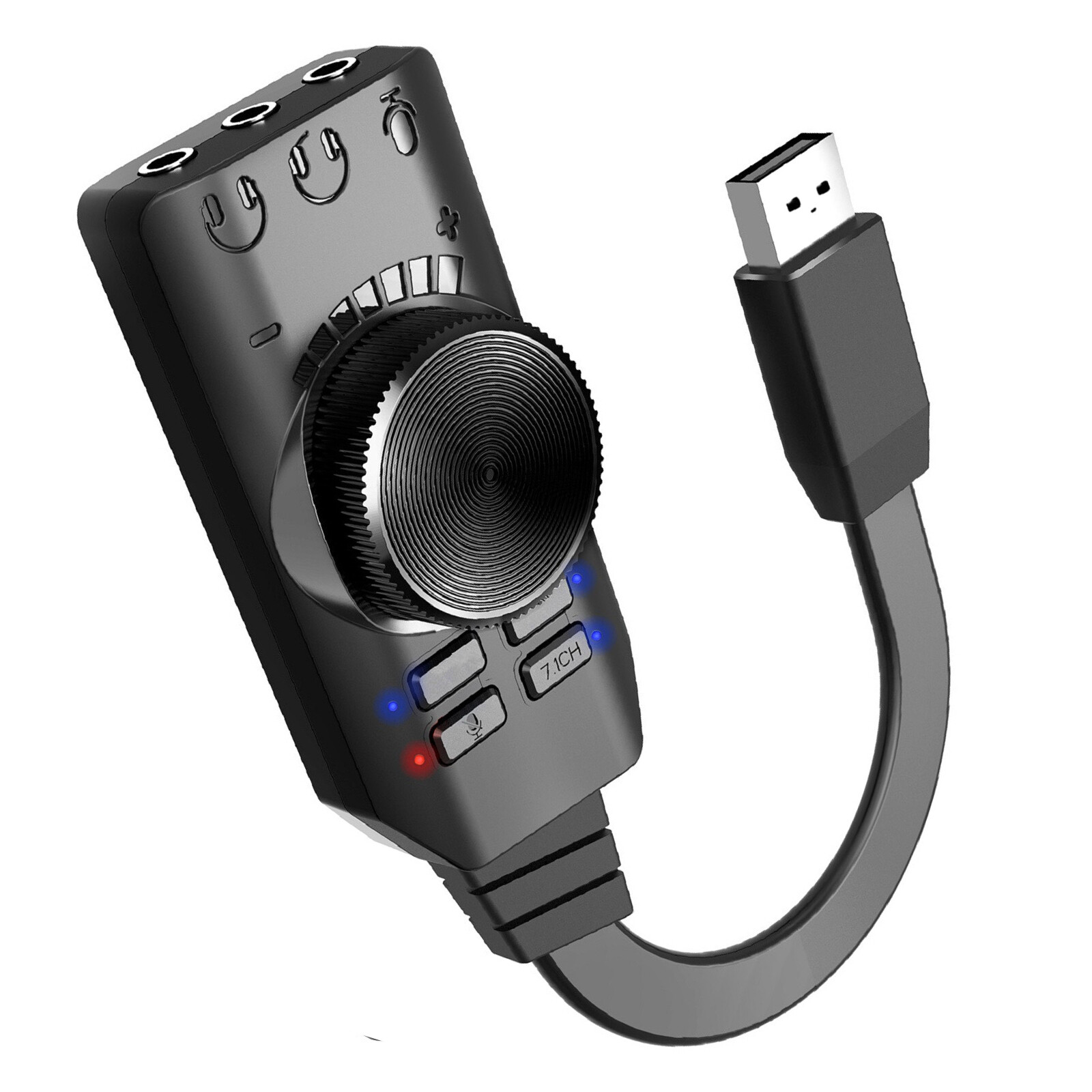 Black USB External Sound Card Virtual 7.1 Channel Adapter Plug For PC Laptop PS5