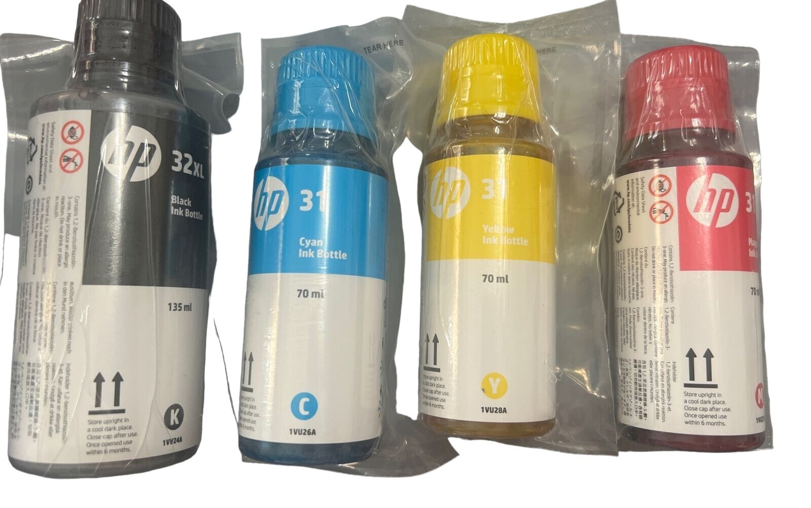 HP Genuine 32XL Black & 31 Cyan Magenta Yellow Ink Bottles