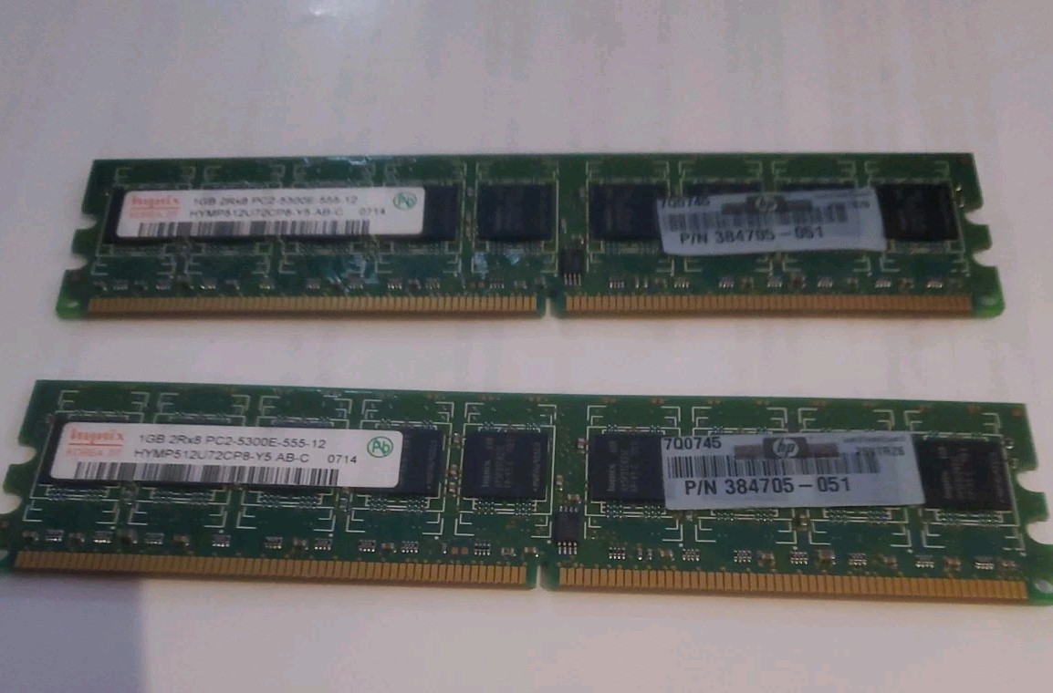 2GB 2x1GB Kit Hynix PC2-5300E DDR2-667 ECC HP 384705-051 