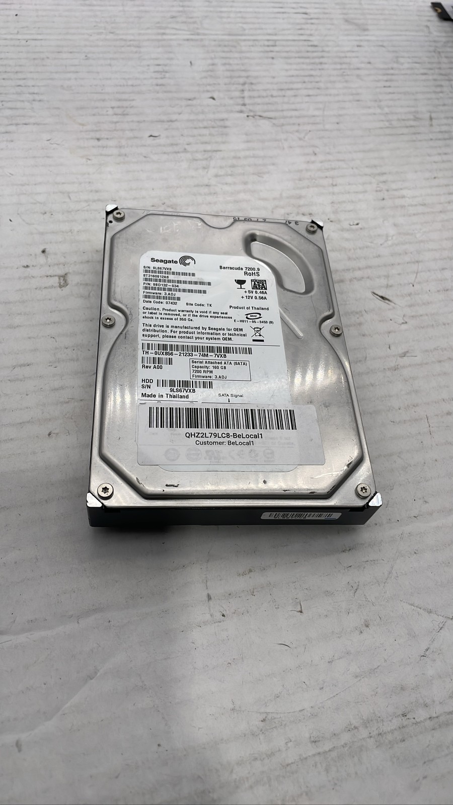 Seagate Barracuda 7200.9 ST3160812AS 160GB SATA 3.5" Internal Hard Drive