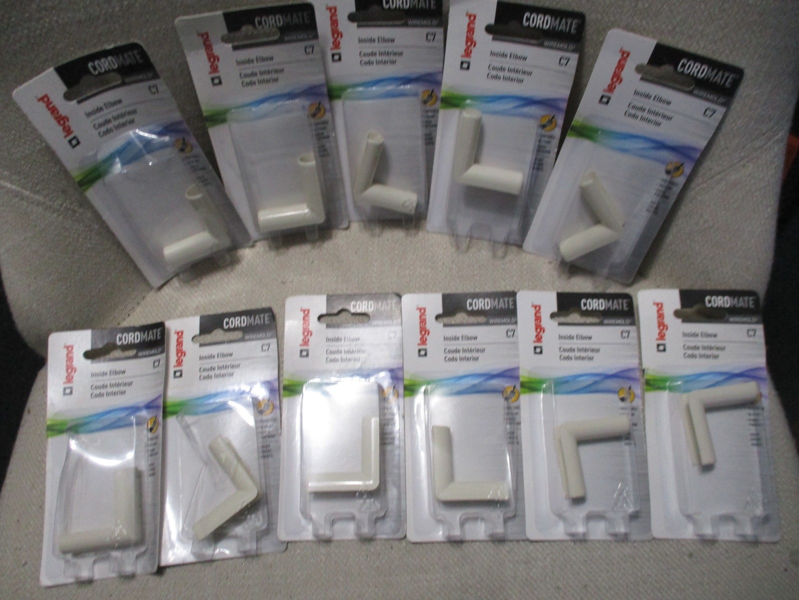 11 Pack - Legrand Wiremold Cordmate C7 Ivory Plastic Cord Cover Inside Elbow NEW