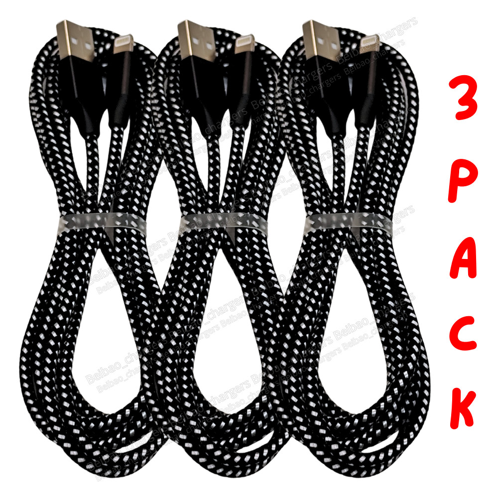 3X 6FT Braided USB Charger Phone Cable Data Cord For iPhone 14 13 12 11 8 7 6 SE