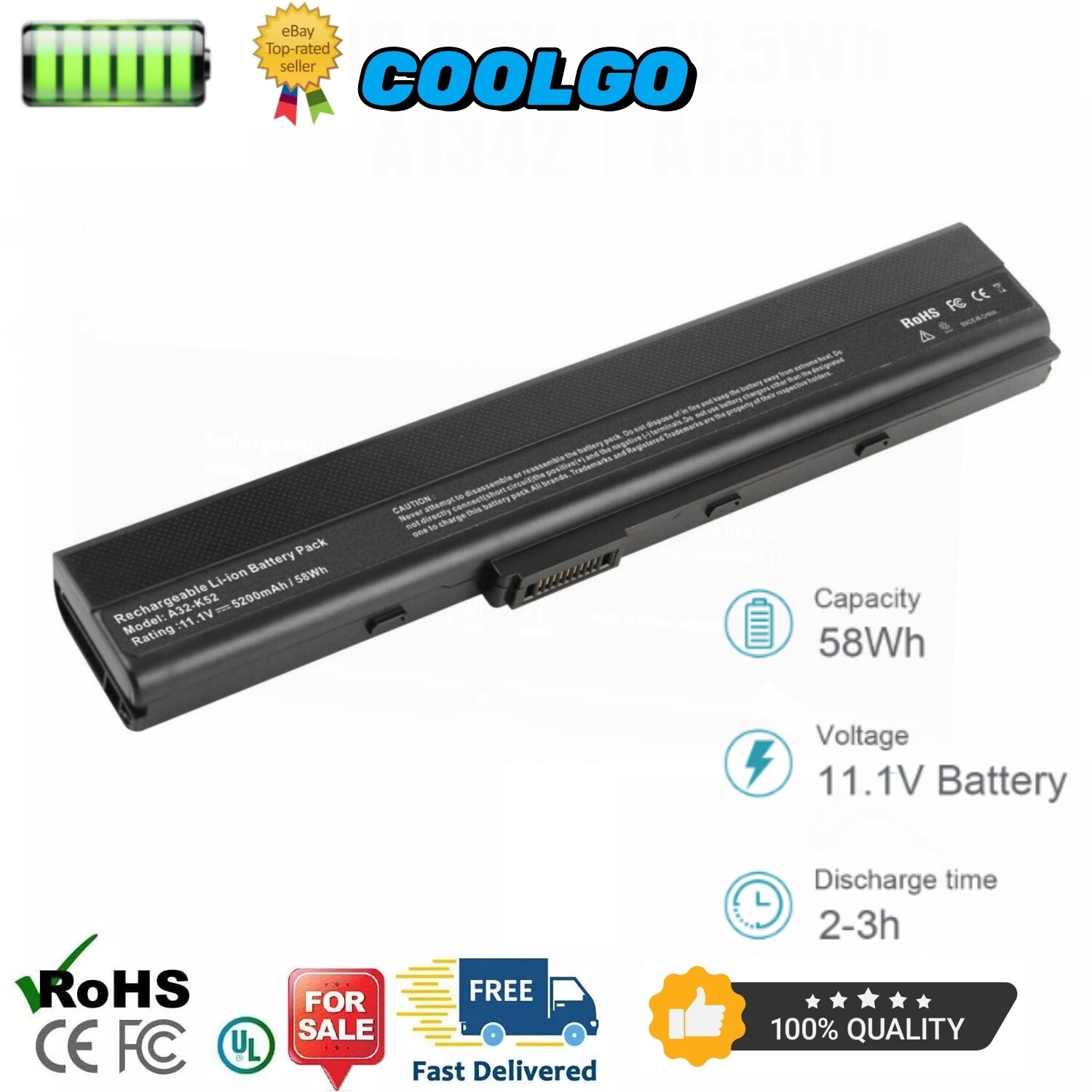 Laptop Battery for ASUS A32-K52 A41-K52 A42-K52 A31-K52 A52F A52J K52F K52J X52