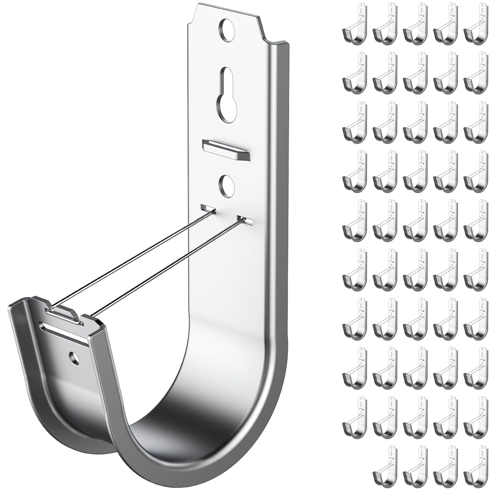 50 Pack 2 Inch J Hook Wall Mount Retainer Clip Galvanized Steel Wire Hooks