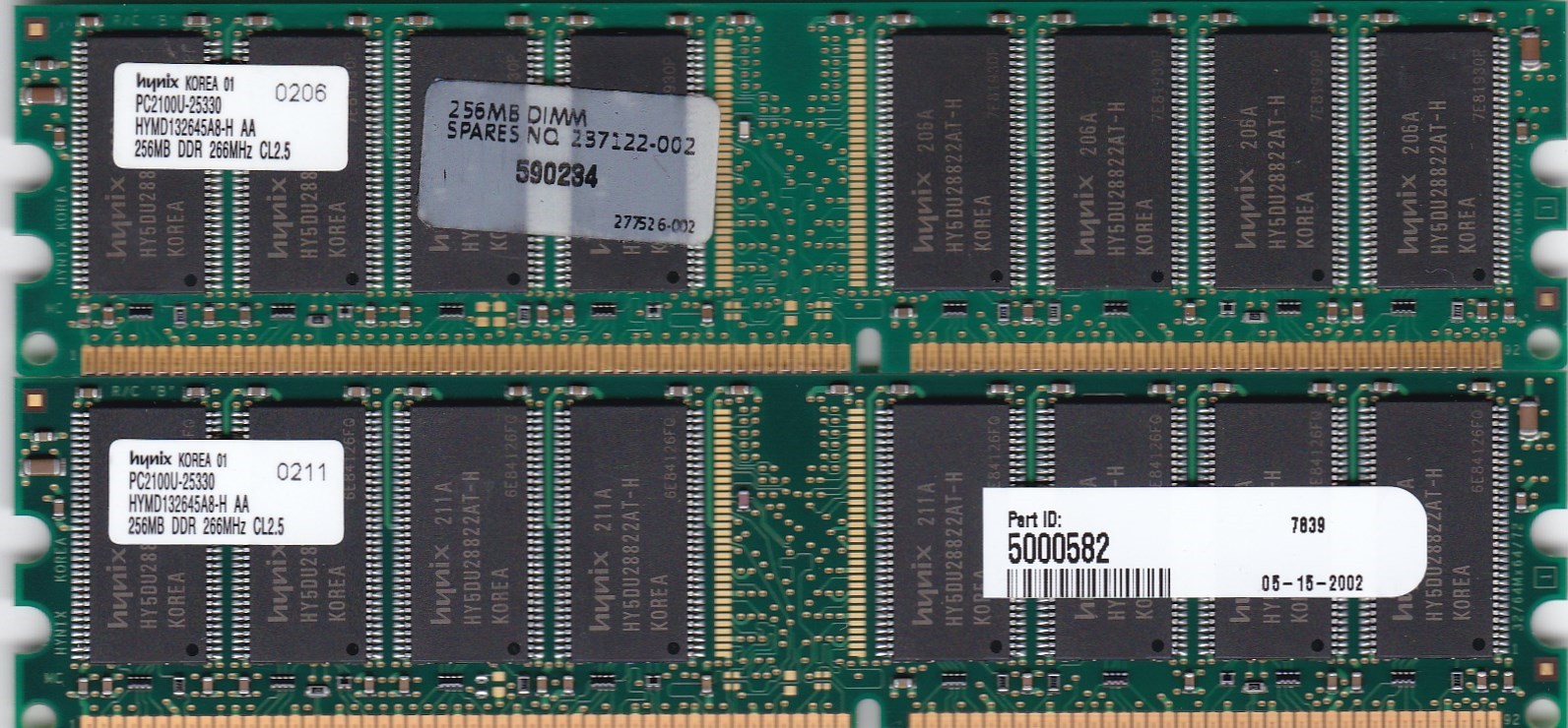512MB 2x256MB DDR-266 HYNIX PC2100 HYMD132645A8-H AA Ram Kit DDR1 HP 237122-002