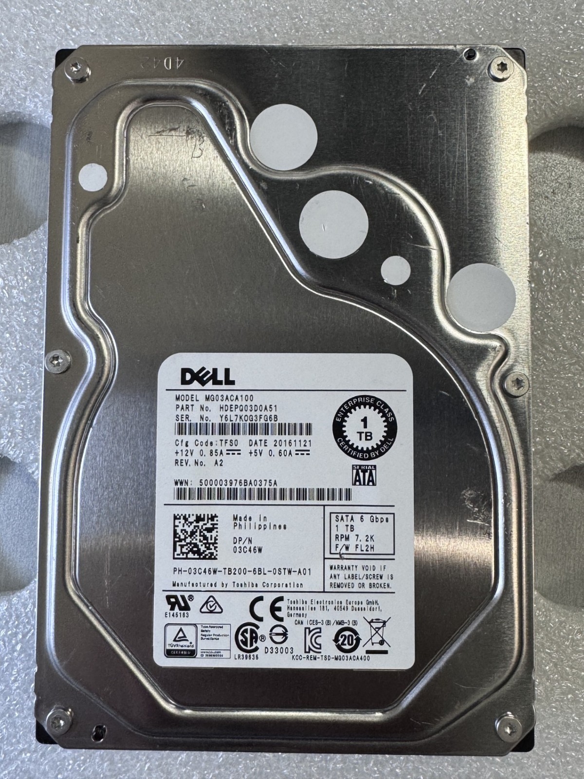 Toshiba Dell MG03ACA100 1 TB SATA III 3.5 in Enterprise Drive 3C46W