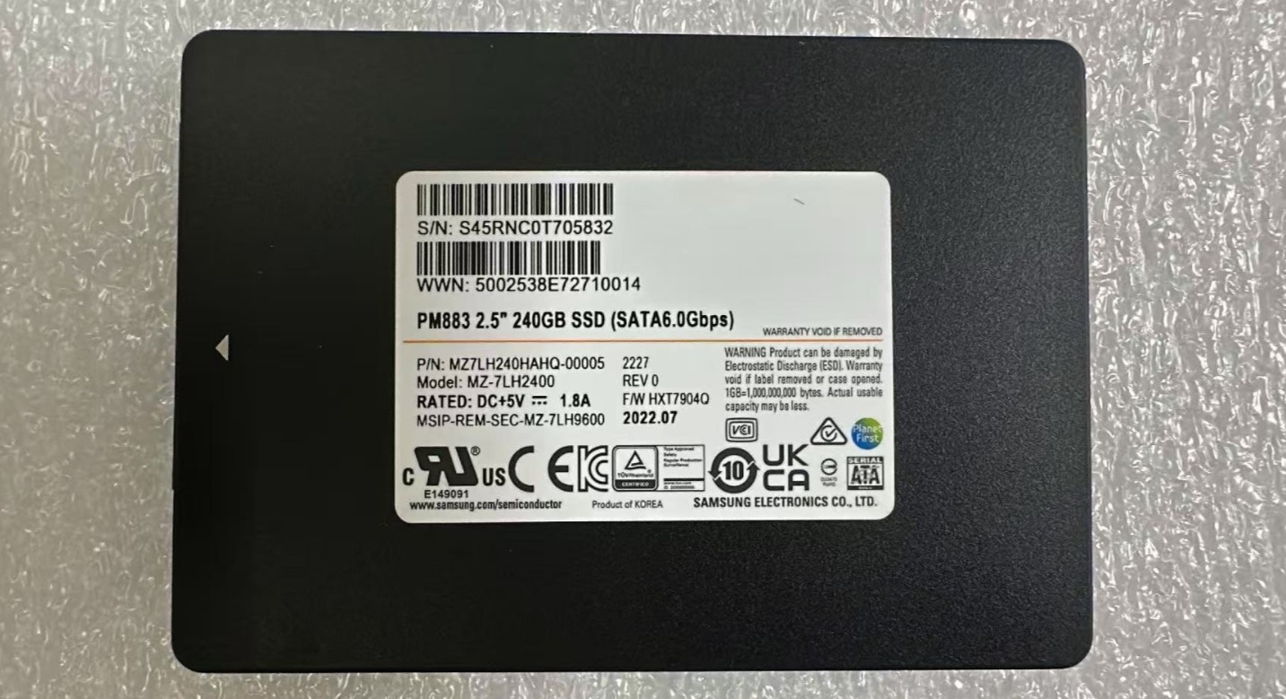 New Pull Samsung PM883 MZ-7LH2400 240GB 2.5” 3D MLC RI SATA SSD