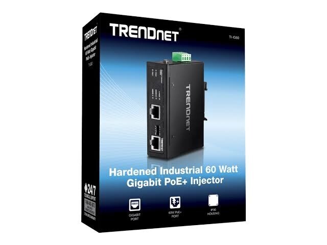 TRENDnet Hardened Industrial 60 Watt Gigabit PoE+ Injector TI-IG60