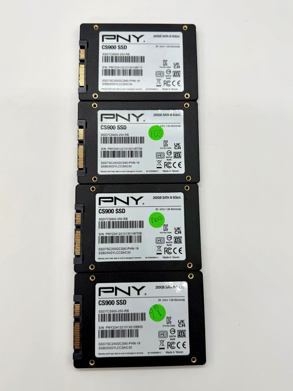 250GB PNY CS900 SSD 2.5" SATA III SSD TESTED 94%-100% HEALTH LOT OF 4