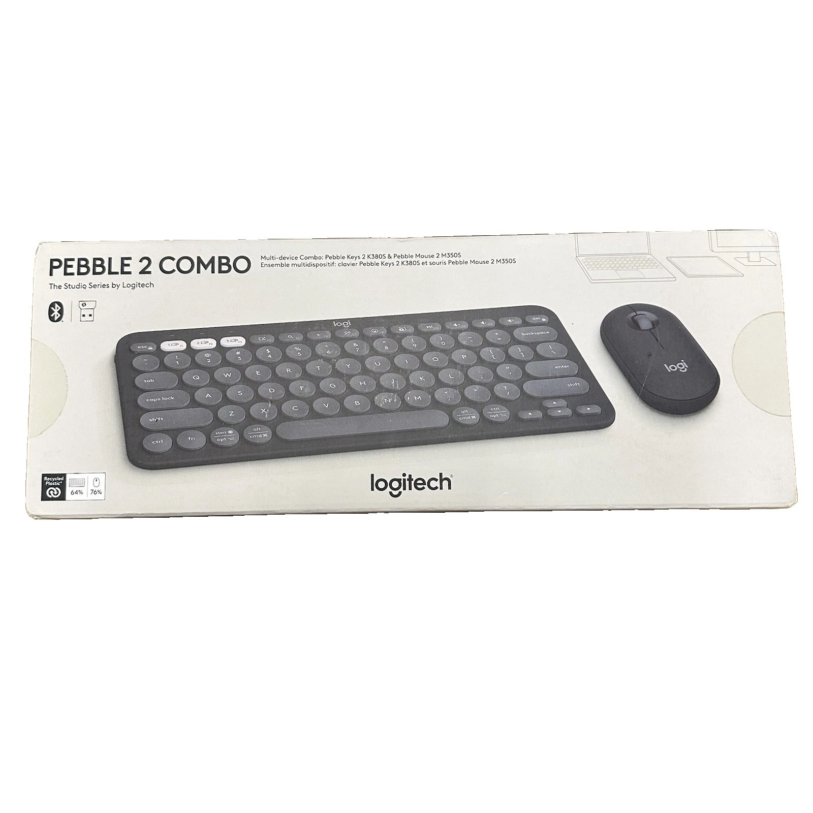 Logitech Pebble 2 Combo K380S M350S Bluetooth Keyboard Mouse SEALED Damaged Box