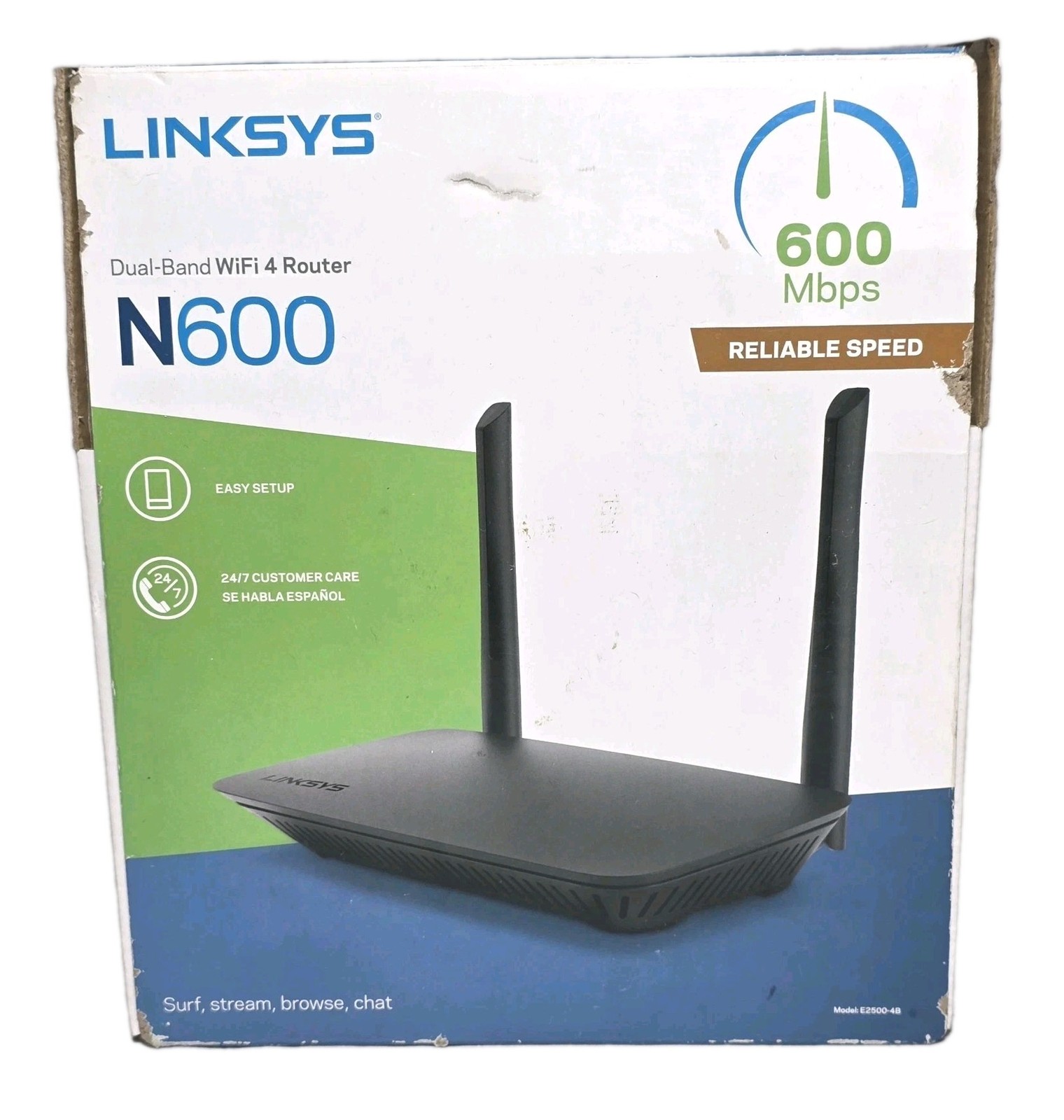 NEW Linksys N600 E2500 Dual-Band Wireless Router 5 Ports 2.4 GHz/5 GHz WiFi 4