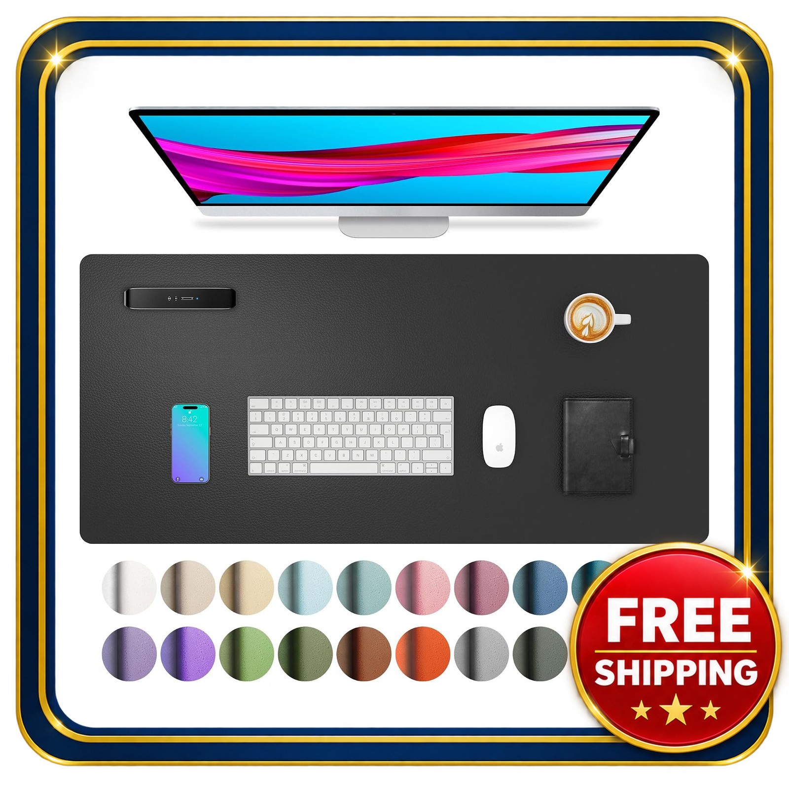 Desk Pad Protector 31.5x15.7 Inch PU Leather Non-Slip Waterproof