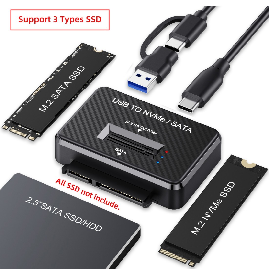 USB C Hard Drive Docking Station for M.2 SATA ＆ NVMe SSD and 2.5" SATA SSD/HDD
