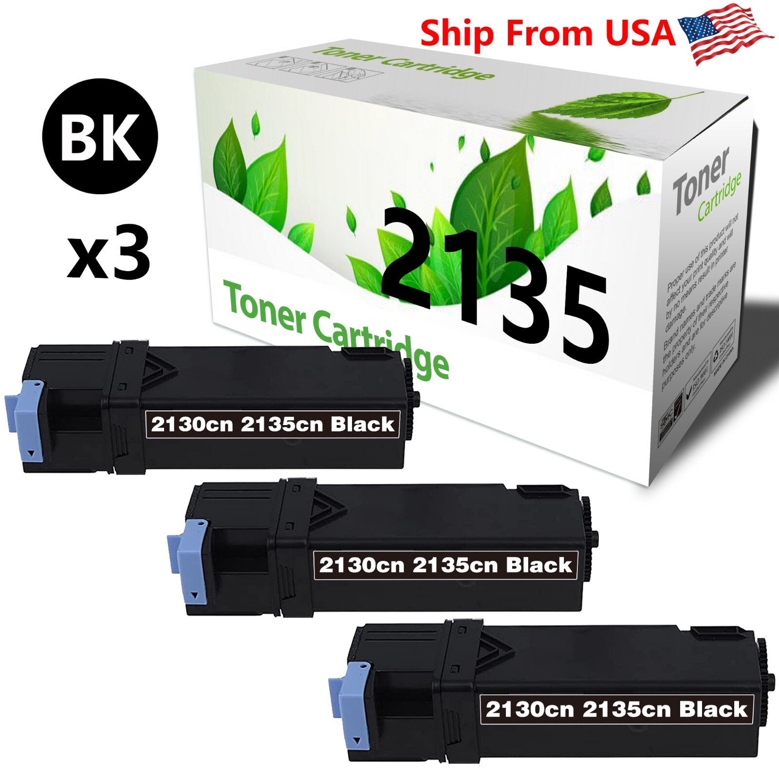 (3PK,Black) 330-1389 Toner Cartridge for 2135CN 2135 Printer
