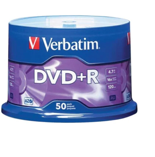PE Verbatim® AZO 4.7-GB 16x DVD+R Discs on 50-Count Spindle, 95037