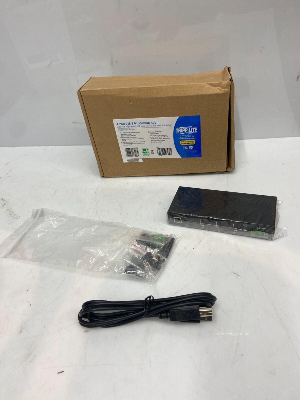 Tripp Lite U223-004-IND-1 4-Port Industrial-Grade USB 2.0 Hub 15 kV ESD Immunit