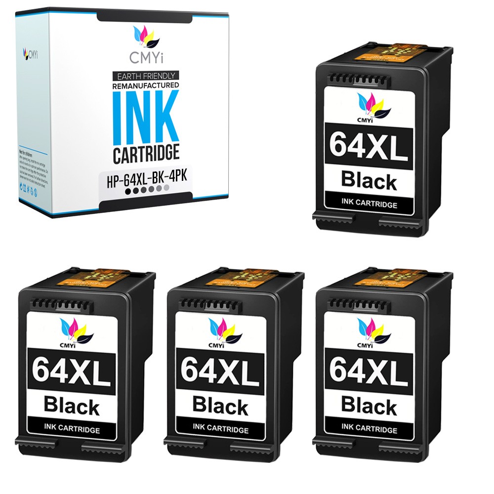 CMYi 4-PK Replacement 64 XL Black Ink Cartridge for HP ENVY Inspire 7200e 7252e