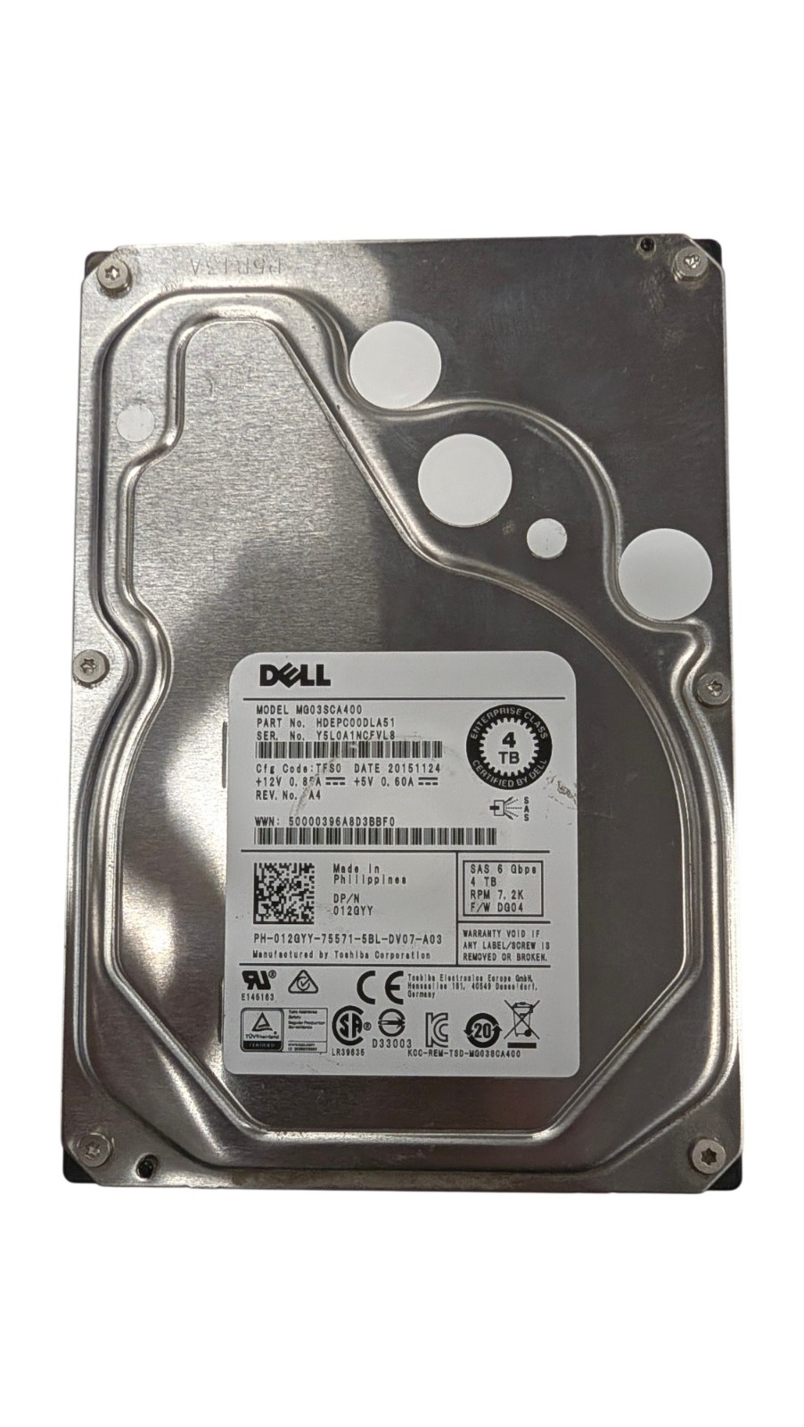 Dell 4TB 7200RPM SAS 3.5" HDD - MG03SCA400
