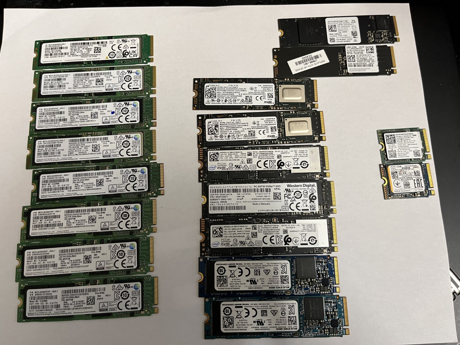 Lot of 19 Mixed 256GB M.2 NVMe SSD Mix Brand