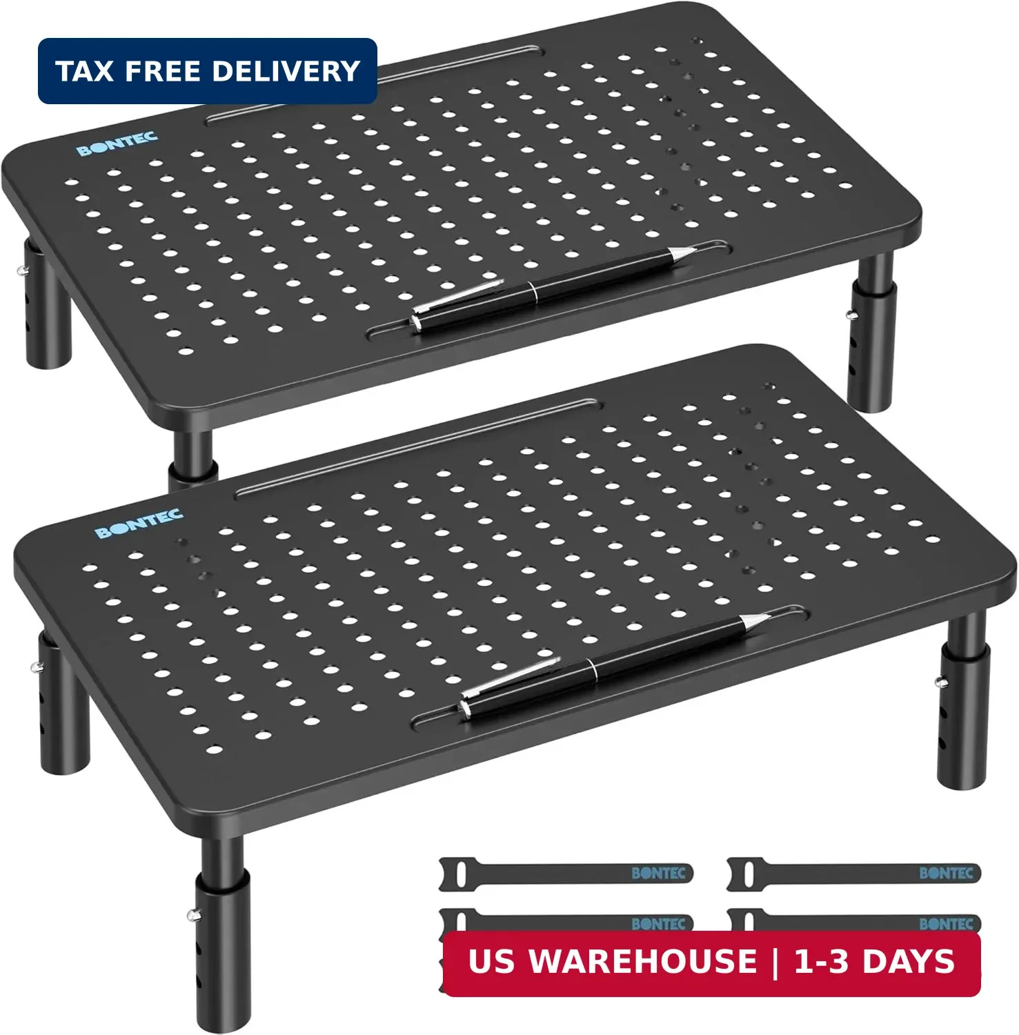 BONTEC Monitor Stand for Desk 2 Pack, Ergonomic Metal Monitor Riser
