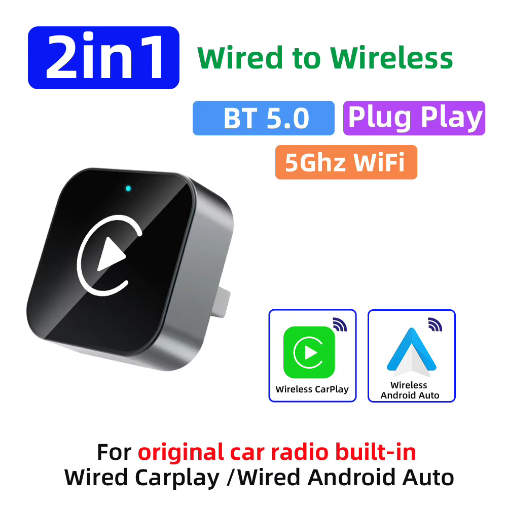 New 2026 2IN1 Wireless CarPlay Android Auto Wireless Adapter 5Ghz WiFi Type