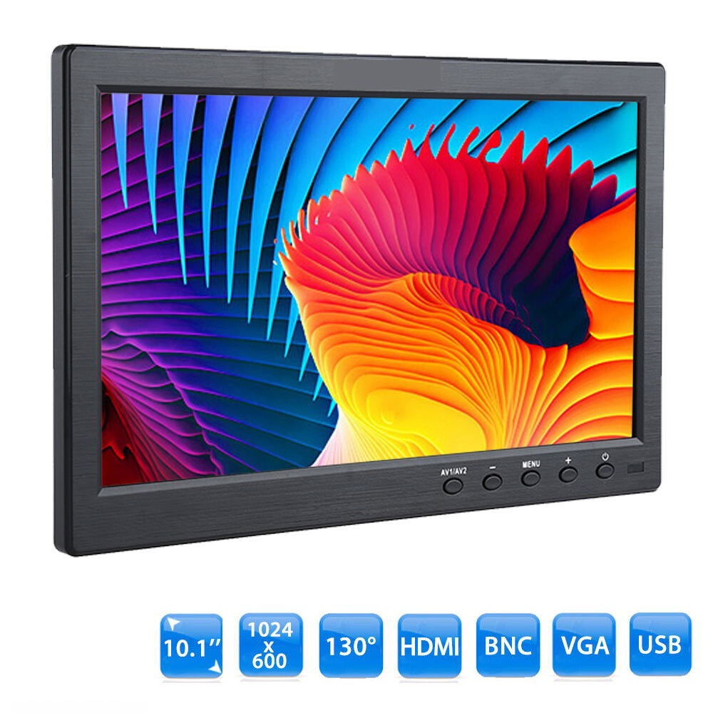 10.1" IPS LCD Monitor 1024x600 HDMI BNC AV VGA Screen for Security Camera CCTV
