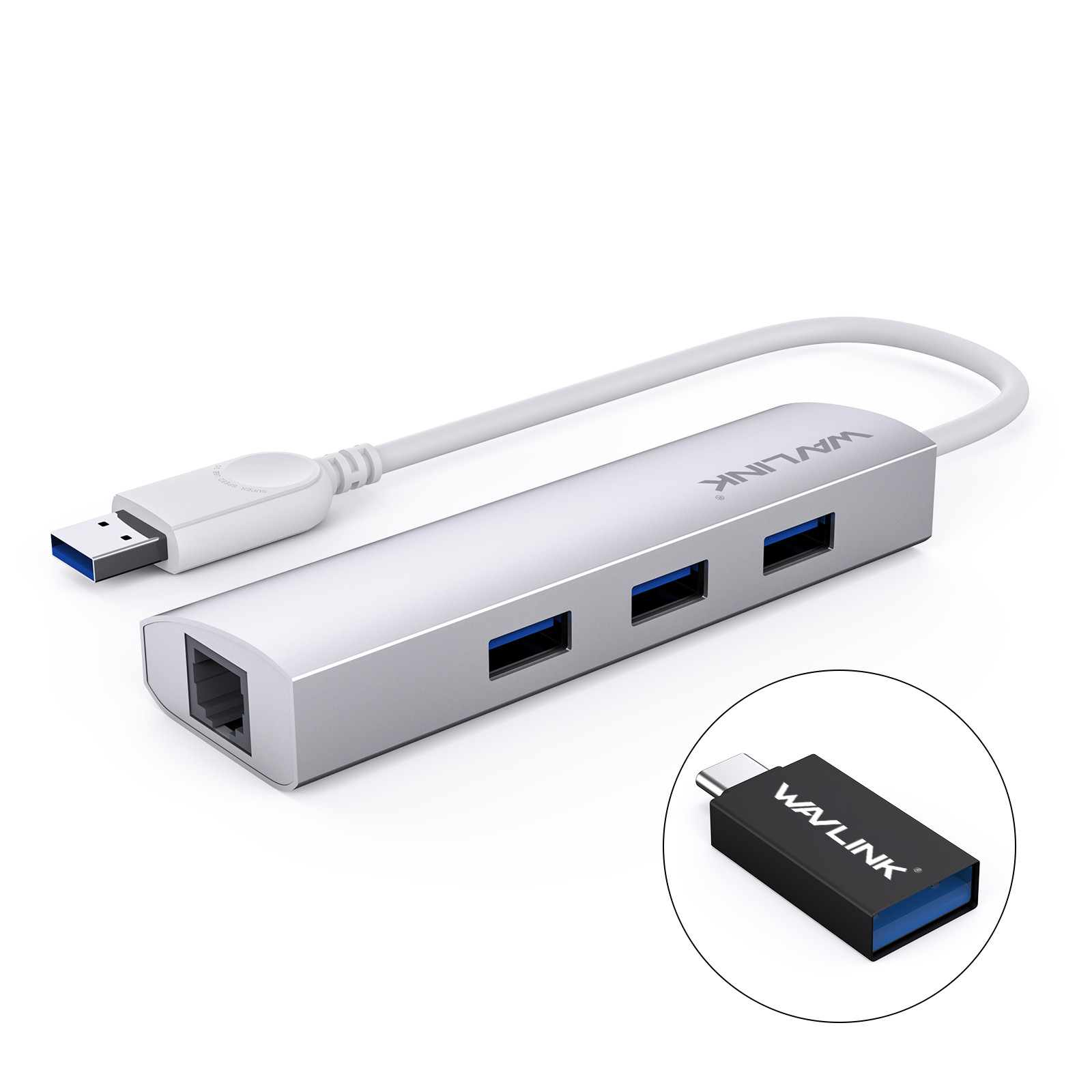 WAVLINK USB 3.0 Hub 3 Ports with RJ45 Gigabit Ethernet Adapter for Windows Mac