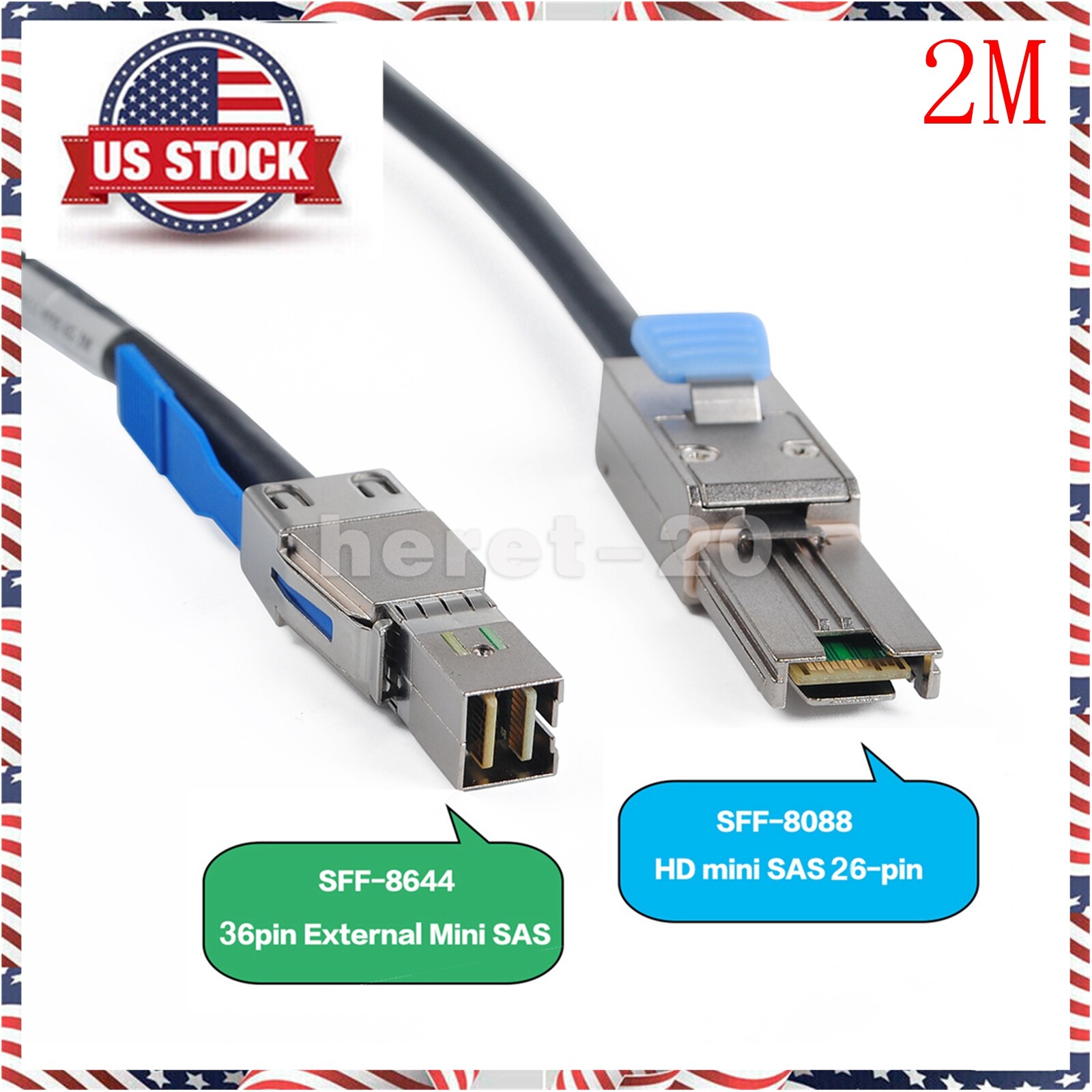 External Mini SAS HD SFF-8644 to Mini SAS SFF-8088 High Speed Data Cable 2M