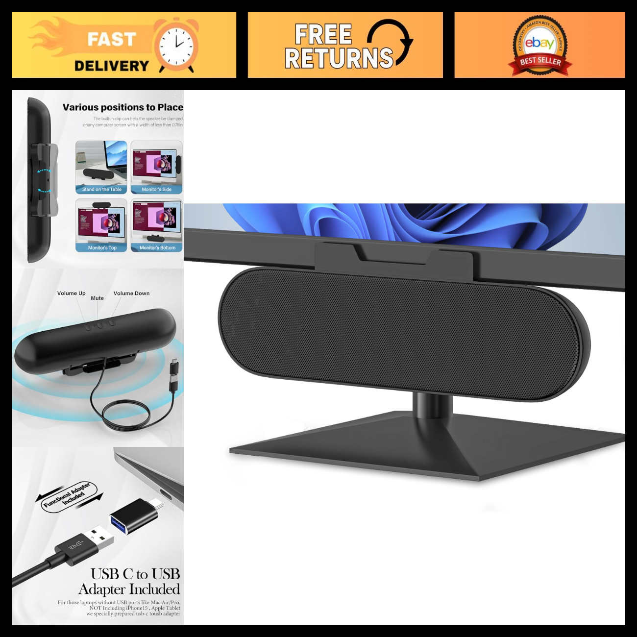 High-Quality Computer Speakers for Desktop, USB Powered, Enhanced Sound System