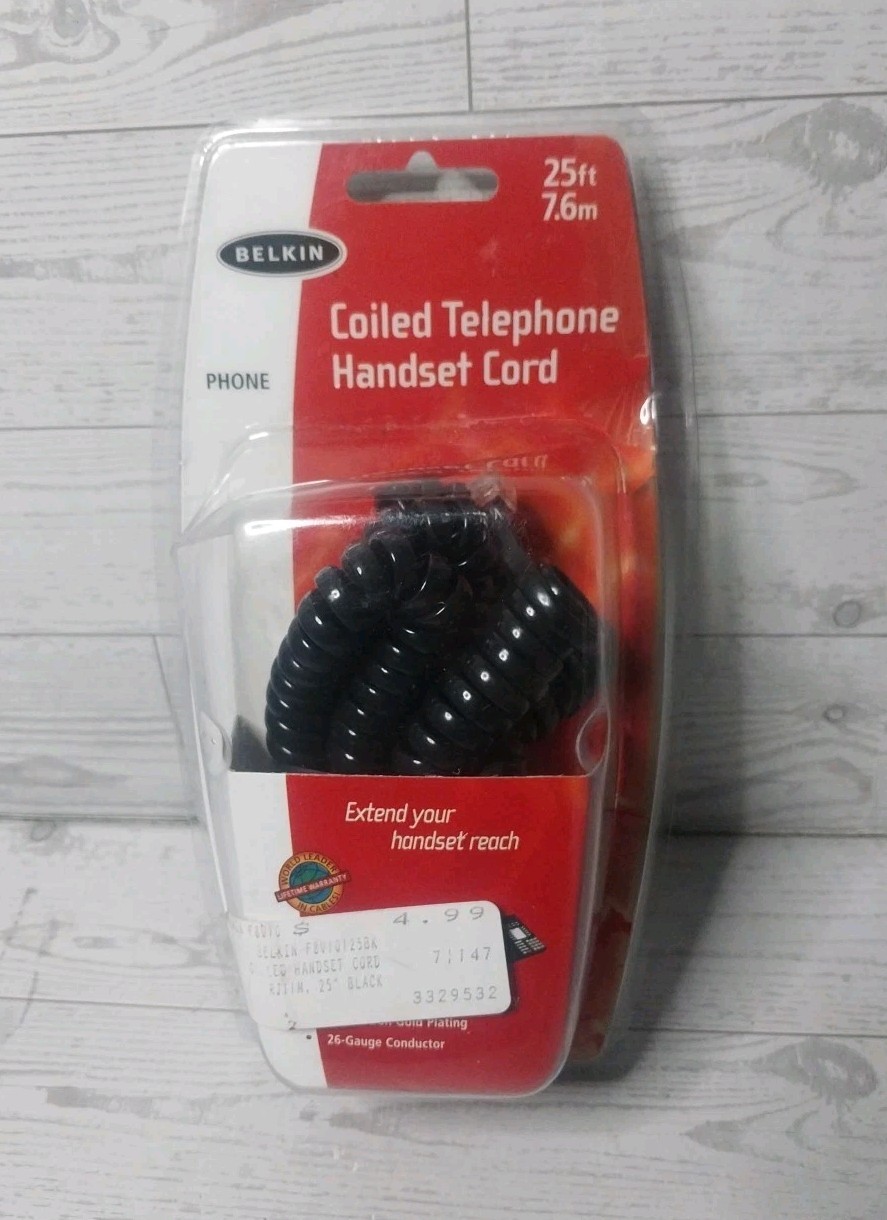 Belkin Coild Telephone Phone Handset Cord 25ft (7.6m) Black