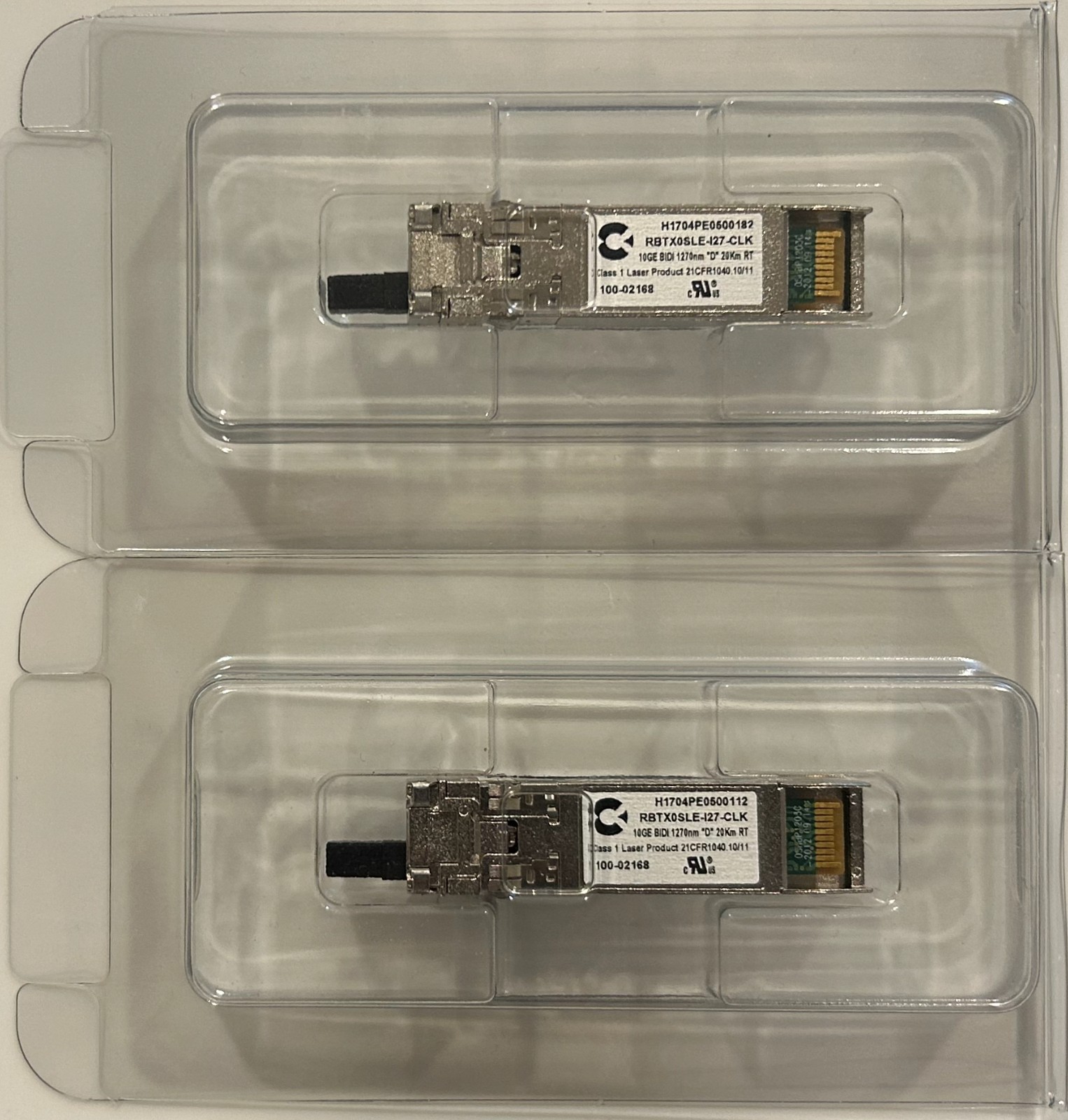 (Lot of 2)Calix 100-02168 10GE BIDI SFP+ Single Mode Downstream transceiver 20km