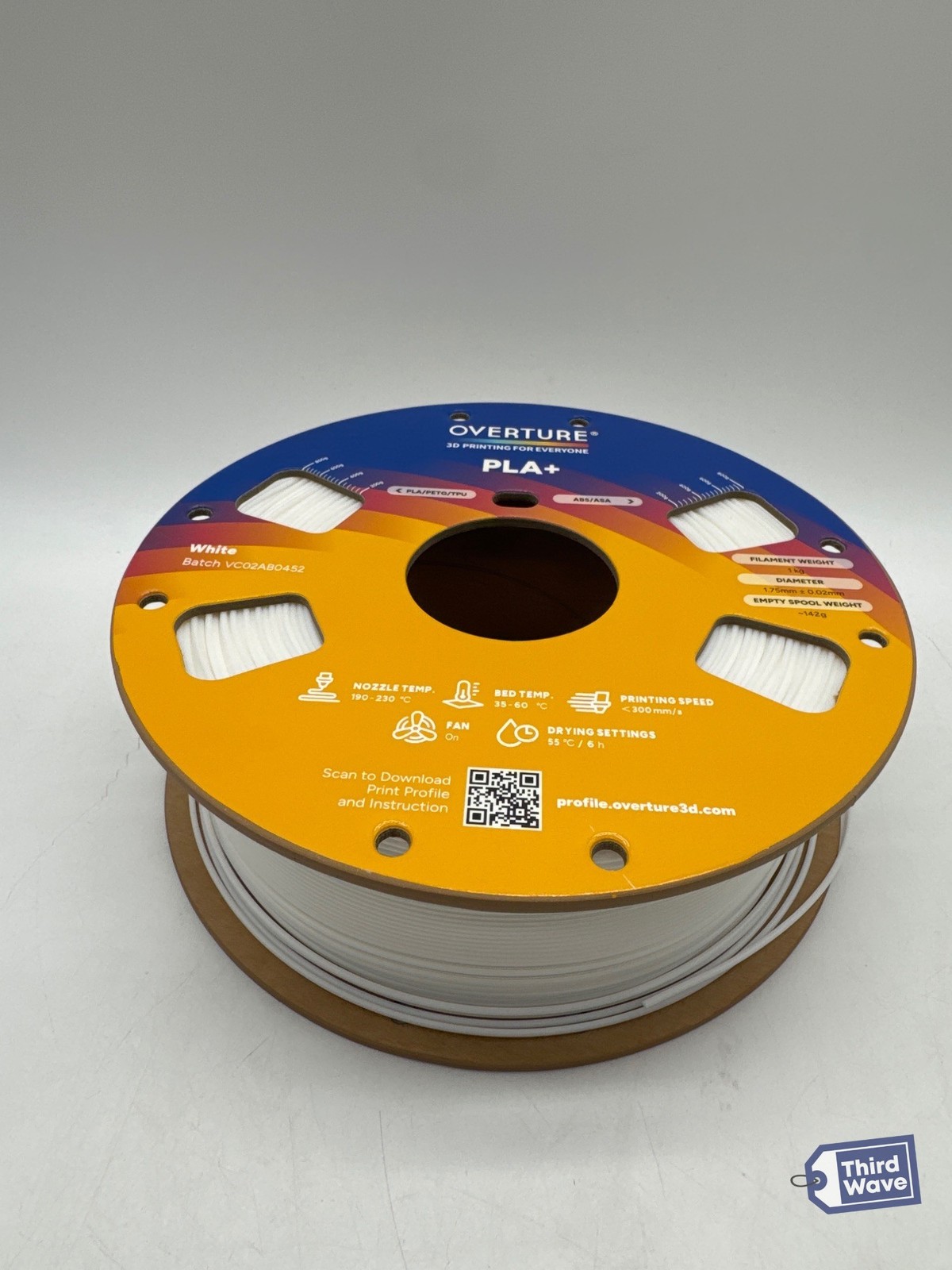 Overture PLA Plus White 3D Printer Filament 1.75mm