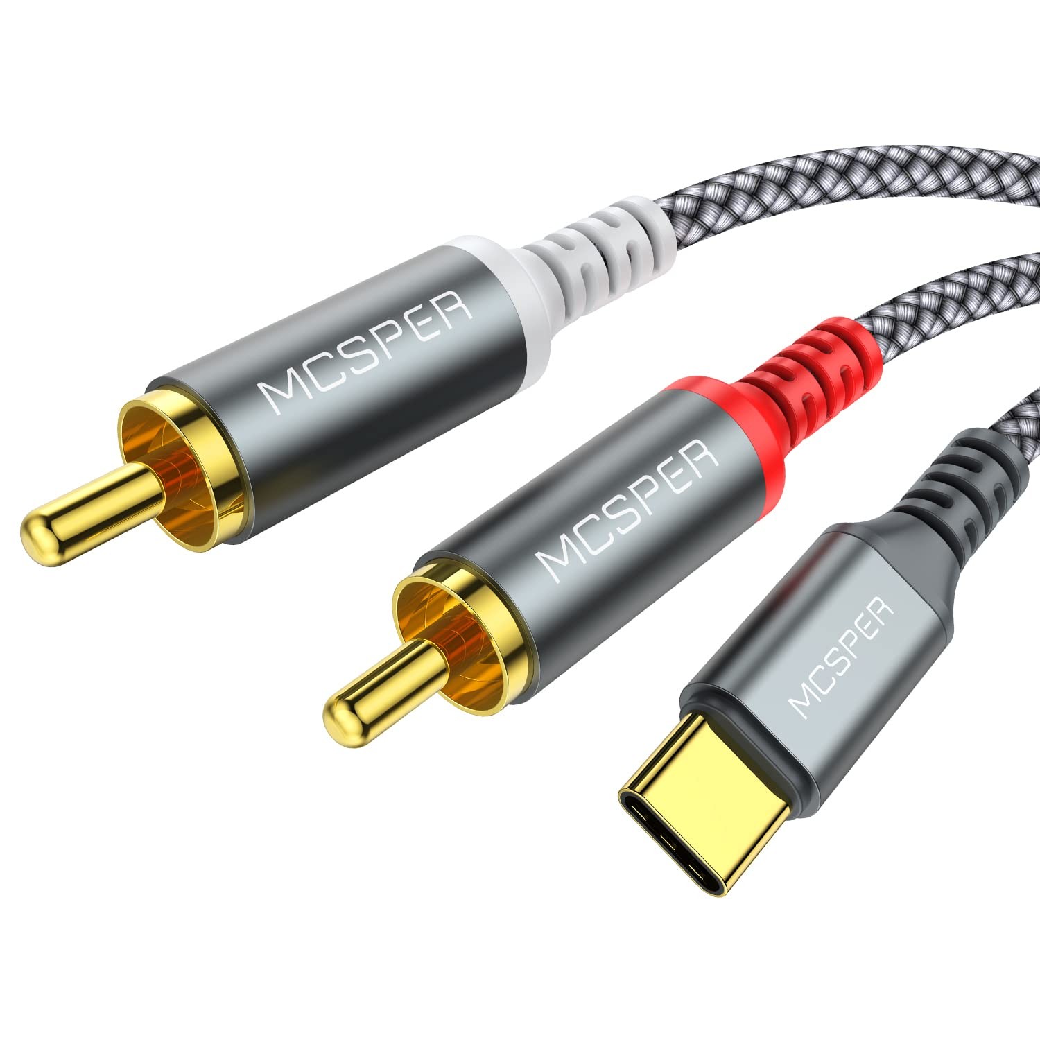 USB C to 2 RCA Audio Cable, 6.6 Ft Type-C to RCA Male to Male Y RCA Splitter