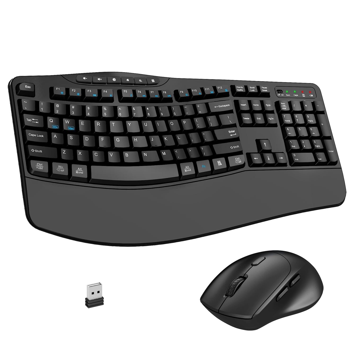 Faadar Wireless Ergonomic Keyboard and Mouse Combo - Dark Black Open Box
