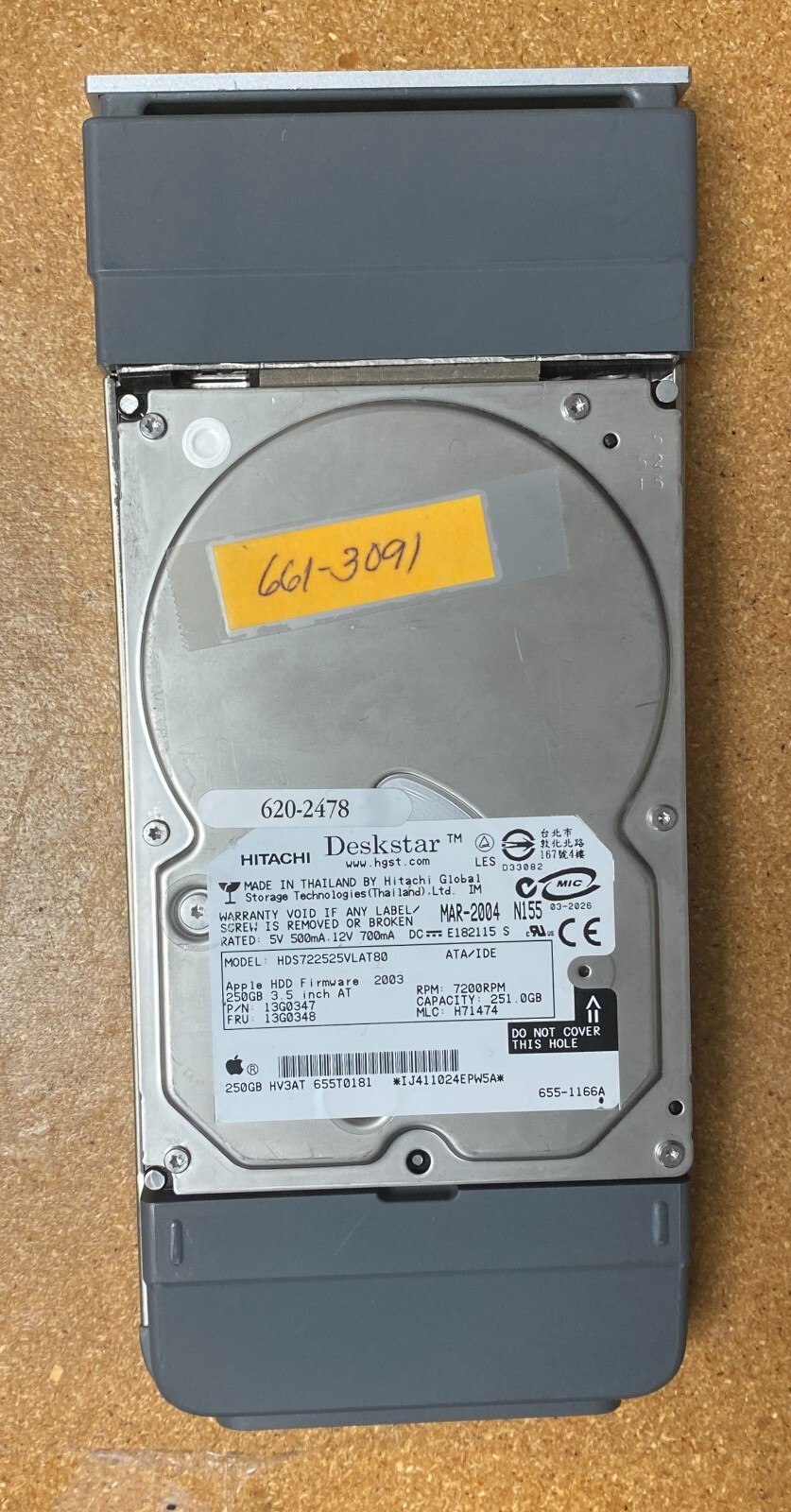 Apple Xserve RAID A1004 Drive Caddy Tray w 250GB HDD 661 3091 OEM Tested