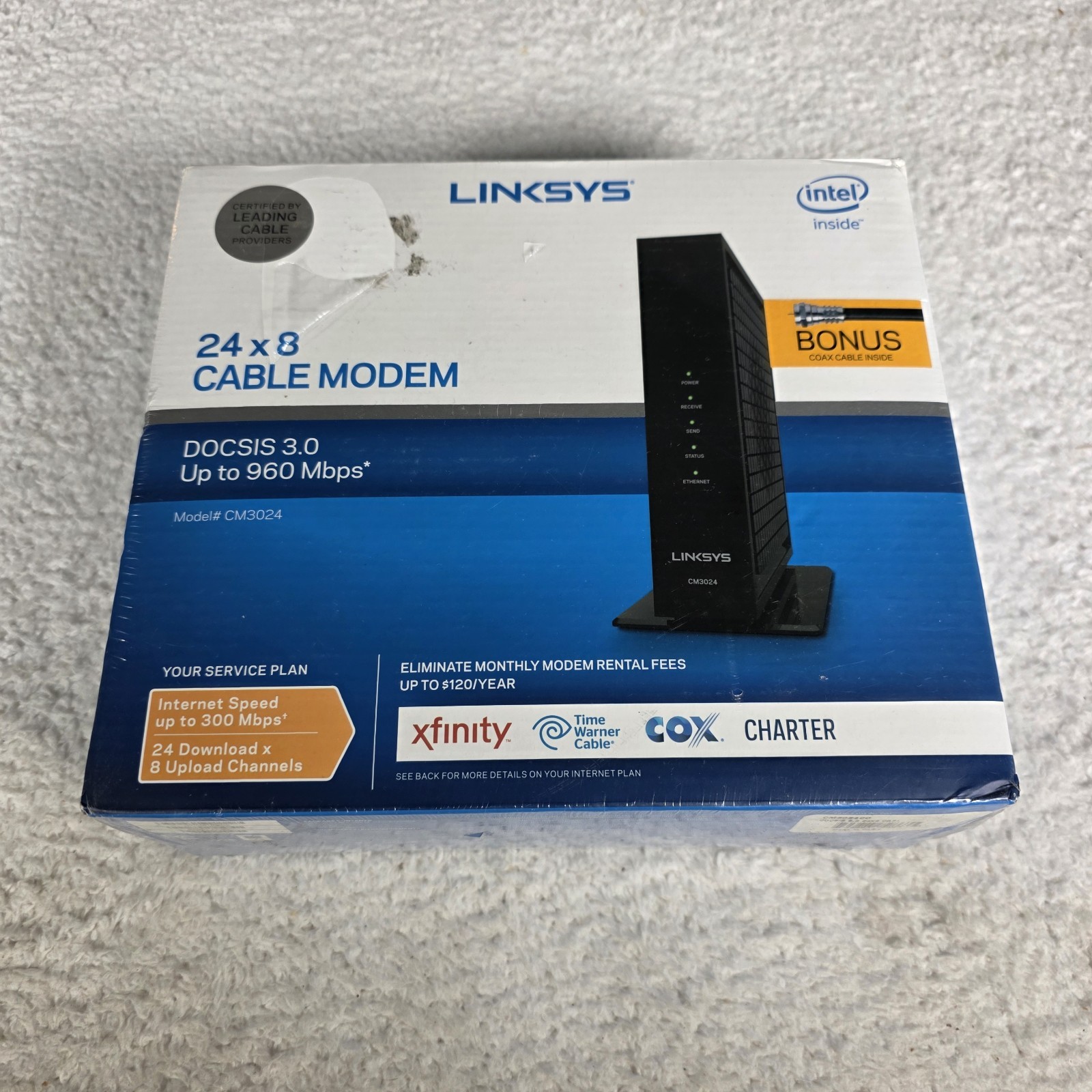 LINKSYS CM3024 High Speed DOCSIS 3.0 24x8 Cable Modem With Power Cable
