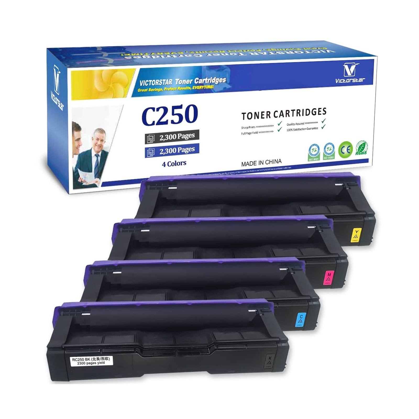 4 Color Compatible Toner Cartridges SP C250 C260 C261 High Capacity 2300 Page...