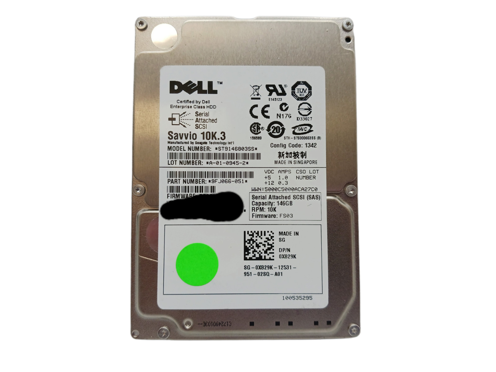 Dell - 0X829K - ST9146803SS - Savvio 10K.2 - 15mm 2.5" 146GB SAS HDD - TESTED