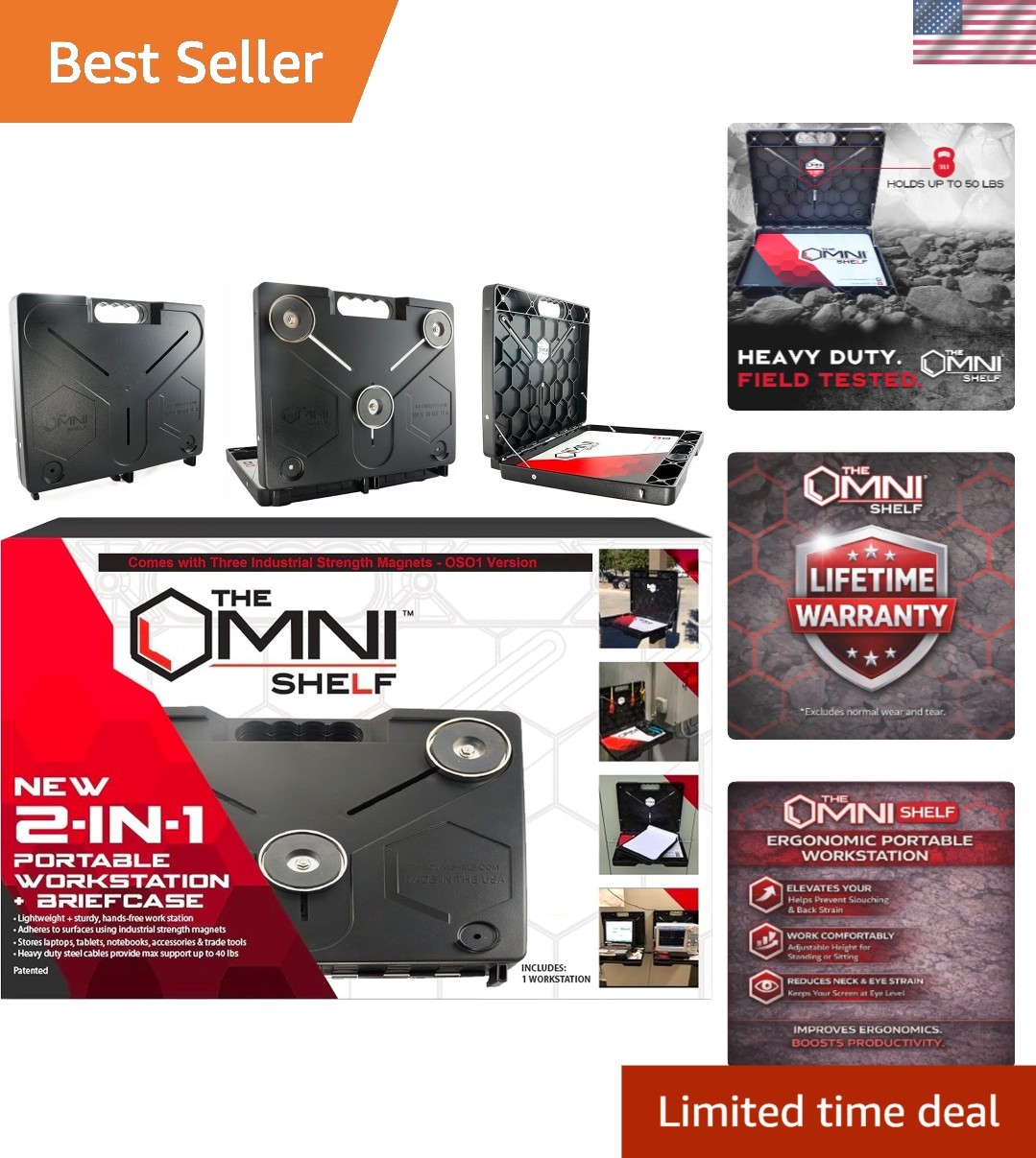 The OmniShelf Portable Workstation, Magnetic Toolbox, Laptop Stand w/ 50 lb C...