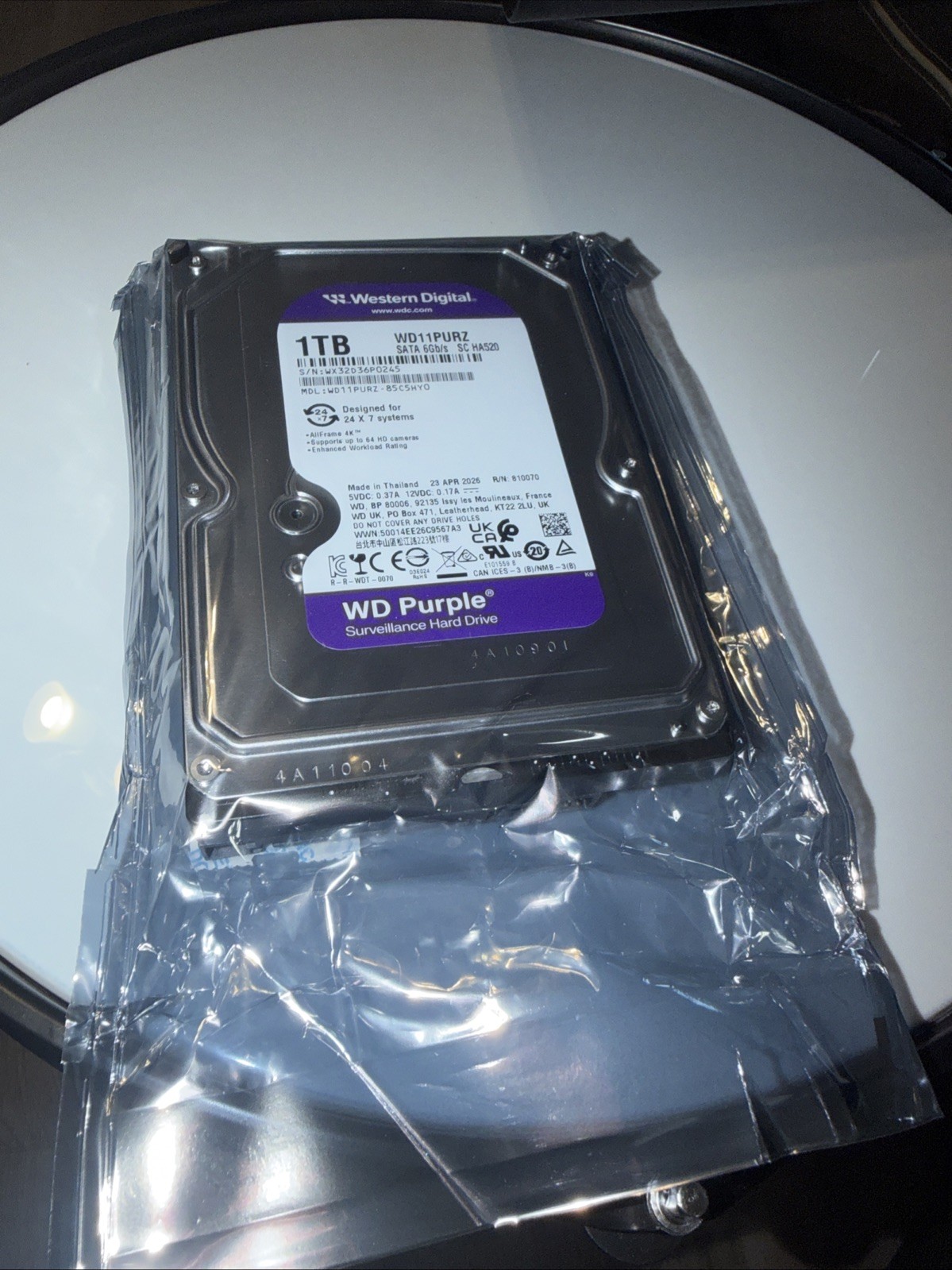 Western Digital WD11PURZ 1TB Internal Surveillance Hard Drive Purple, SATA